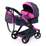 Bayer Baby Dolls Pram XEO - Convertible Doll Pushchair, Carrycot & Changing Bag - Foldable Stroller with Adjustable Handle Height for Girls, Tall Dolls Pram for 6 Years Plus, 3-5 Year Olds