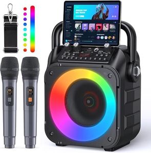 Karaoke Machine with 2 Wireless Microphones, Portable Bluetooth Speaker for Adults & Kids with Lights, Karaoke Microphone with PA System Supports USB/TF/REC/FM/AUX,Christmas Birthday Gifts for Party