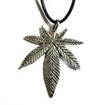 Silver Knight Cannabis Weed Marijuana Maple Leaf on an Adjustable Waxed Cord Necklace Hippy