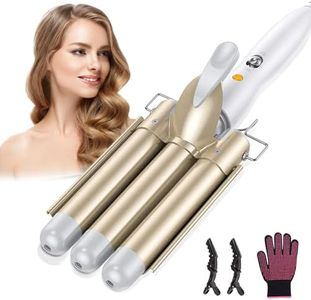 Bizcasa 3 Tubi Piastra Onde Ferro Arricciacapelli,22MM Piastra arriccia Capelli Onde Beach Waves Ferro Arricciacapelli Ceramica Capelli,Temperatura Regolabile,Con 2 Clip e un guanto (Bianco)