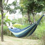 Kuber Industries Canvas Travel Hammock |Garden Hammock Swing for Adults|130 KG Load Bearing Capicity|Including 2 Rope, 1 Bag (Blue & Green)