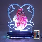 lampees Acrylic Personalized Heart Shape Photo Lamp for Couples Photo Frame with Customized Photo, Name and Date Wedding Anniversary Gift for Couple, Wife, Husband, Parents, Multicolor (PS-011)