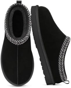 Litfun Genuine Suede Slippers for Women Fuzzy Memory Foam House Shoes Winter Warm Mini Boots Indoor and Outdoor, Black 39