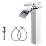 Bathroom Faucet Chrome GGStudy Single Handle One Hole Waterfall Bathroom Vessel Sink Faucet Bathroom Vanity Faucet with Pop Up Drain Without Overflow