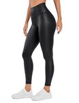 CRZ YOGA Butterluxe Matte Faux Leather Leggings for Women 25" - High Waisted Stretch Ankle Leather Pants Pleather Tights Faux Leather Black Medium