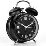 PILIFE Analog Alarm Clock 4 inches Super Silent Non-Ticking Twin Bell Alarm Clock,Backlight,3D Dial,No Snooze,Battery Operated,Loud Bell for Heavy Sleepers,Home Decor,Black