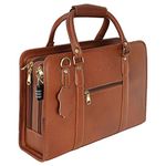 RICHSIGN LEATHER ACCESSORIES Richsign 24 Litres Leather Laptop Briefcase Bags For Men Office 15.6 Inch (Tan) (DiMension- L-16 X H-12 X W-5 Inch, Brown