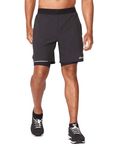 2XU Men's Aero 2-in-1 7" Shorts, Black/Silver Reflective, M