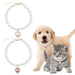 2 Pcs Dog Cat Pearl Collar Necklace with Heart Rhinestone Small Cat Dog Jewelry Accessories Wedding Collar for Girl Cats Puppy Dress Accessories (Pink, White)