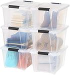 IRIS USA 32 Qt Stackable Plastic Storage Bins with Lids, 6 Pack - BPA-Free, Made in USA - See-Through Organizing Solution, Latches, Durable Nestable Containers, Secure Pull Handle - Clear