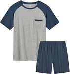 MoFiz Men's Sleep Sets,Modal Pajamas Set Ultra Soft Sleepwear Short Sleeve Top & Bottom PJS Lounge Set 2 pieces, Blue, XX-Large