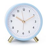 AOLOX Alarm Clock 4.5" Bedside Analog Alarm Clock for Bedroom Battery Operated Round Clock with Backlight, Blue