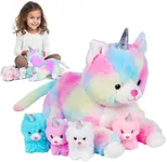 PixieCrush Unicorn Cat Plushie - Mommy Cat Unicorn with 4 Baby Kittens - Magical Cat Pillow Plushies for Girls Ages 3-8 - Big Unicorn Stuffed Animals - Ideal Gift for Girls 5 x 10 x 8 inches