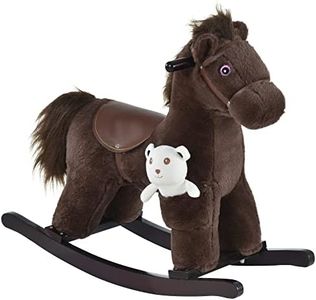 Qaba Kids Plush Ride-On Rocking Horse with Bear Toy, Children Chair with Soft Plush Toy & Fun Realistic Sounds, Brown