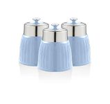 Swan SWKA1024CN Retro Set of 3 Canisters, Airtight lid locks, Generous capacity, Chrome Lid, Blue