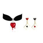 Queen of Hearts Costume Women Red Necklace Earrings Sets Red Heart Crown Halloween Cosplay Costumes Woman 2024