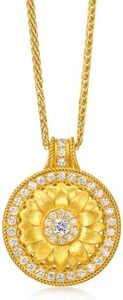CHOW SANG SANG 999 24K Gold Cultural Blessings Diamond Lotus Necklace for Women Size 47cm 95723N