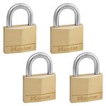 Master Lock 140Q Solid Brass Keyed Alike Padlock with 1-9/16-Inch Wide Body and 7/8-Inch Shackle, 4-Pack