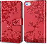 Annuo Leather Case for iphone 6s/6(4.7") Phone Case Leather Sika Deer Pattern Flip Shockproof Wallet Case Cover for iphone 6s/6(4.7") Magnetic case with Card Holder Stand Function Strap Red