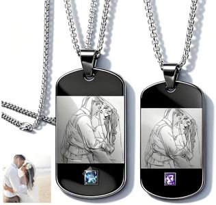 Hsumonre Customize Matching ID Tag Couple Necklace Stainless Steel Pendant Relationship Jewelry Promise Couple Gift For Lover With Rhinestone CZ Black