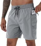 Tyhengta Mens Swim Trunks Short Quick Dry Board Shorts with Mesh Lining and Zipper Pockets, Grey, 32