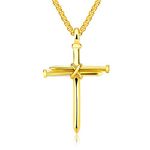 Rockyu Cross Necklace for Men Gold Plated Stainless Steel Chain 25 Inch Nail Cross Pendant Punk Personalized Faith Jewelry