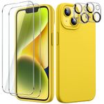 JETech 5 in 1 Silicone Case for iPhone 14 6.1-Inch, with 2-Pack Screen Protector and 2-Pack Camera Lens Protector, Full Coverage Tempered Glass Film, Shockproof Phone Cover (Yellow)