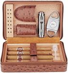 PIPITA Cigar Humidor, Elegant Leather Pattern Travel Cigar Case with Humidifier and Cigar Cutter & Torch Lighter, Cedar Wood Lined and Removable Cedar Tray Divider for 4 Cigars (Cigars not Included)