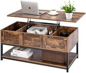 VIVOHOME Lift Top Coffee Table with Steel Frame, Dining Table with Open Storage and Hidden Compartment, Suitable for Living Room, Office, Small Apartment, Rustic Brown