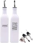 VICUKIE Glass Oil and Vinegar Dispenser Set For Kitchen,17oz Olive Oil Dispenser Bottle with Pour Spout,Farmhouse Olive Oil Dispenser Bottle For Kitchen,White Kitchen Decor (2 white)