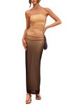 PRETTYGARDEN Women's Summer Maxi Bodycon Dresses Strapless Tube Top Printed Long Party Club Slit Dress (Gradient Apricot Brown,XX-Large)