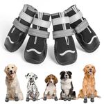 OHCOZZY Waterproof Dog Shoes, Anti-Slip Dog Boots with Reflective Straps, Wear-resistant Rubber Sole Dogs Paw Protector for Small Medium Large Dogs 4 Pcs(L,Black)