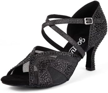 GOKTUR Women's Salsa Latin Dance Shoes with Rhinestones - 3" Heel Black
