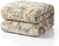 Tache 90x90 Oversized Soft Warm Tan Brown Blue Russian Lynx Faux Fur White Sherpa Bed Blanket, Full, Queen Size