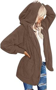 CHICGAL Womens Winter Fleece Jacket Sherpa Coat Open Front Hoodie Cardigan Outwear with Pockets (Brown,M)
