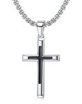 JeweBella Cross Necklace for Men Women 925 Sterling Silver Black Cross Pendant With 3MM Wide Stainless Steel Round Box Chain Highly Polished Beveled Edge Cross Pendant Necklace Length 41-66CM