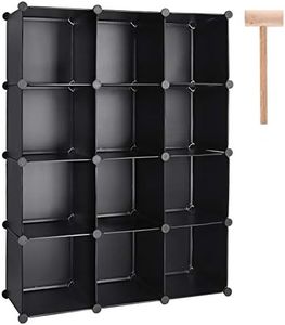 TUMUCUTE Cube Storage Organizer, 12-Cube DIY Plastic Closet Cabinet Modular Bookcase, Storage Shelves for Bedroom Living Room, Office, Black