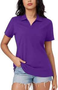 MAGCOMSEN Golf Shirts for Women Cotton Collared Polo Shirt Short Sleeve Tops Casual Polos V Neck Lightweight Summer Workout Top Purple, M