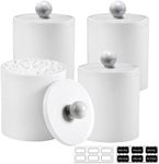 SheeChung Plastic Acrylic Bathroom Vanity Countertop Canister Jars with Storage Lid, Apothecary Jars Qtip Holder Makeup Organizer for Cotton Balls,Swabs,Pads,Bath Salts (White, 4 Pack of 15 oz.)