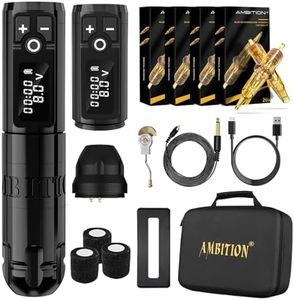 Ambition Soldier Wireless Tattoo Machine Kit Complete Rotary Coreless Motor Tattoo Pen Kit with Extra 1950mAh Battery 80pcs Glory Mixed Size Cartridge Needles Supply for Tattoo Artist (Polish Black)