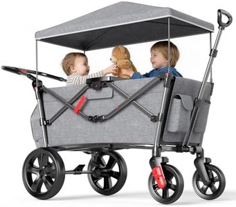 EVER ADVANCED Bollerwagen für 2 Kinder Faltbar mit Dach, Kinderwagen 2x5 Punkt Sicherheitsgurt mit Wickelrucksack, Bollerwagen mit Sitz, Handwagen Transportwagen, Ziehen & Schieben, Fußbremse