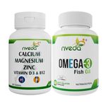 Nveda Omega 3 Capsule For Men and Women, Fish Oil 60 Capsules with Calcium, Magnesium, Zinc, Vitamin D & B12 for Healthy Heart, Eyes, Brain, Immunity, Bone & Joint Support, 60 Tablets (Combo Pack)