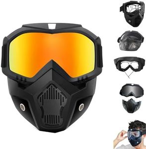 Detachable Full Face Goggle Mask for Riding and Cutting,Mask with Detachable Goggles, Motorcycle Helmet Riding Goggles Glasses with Removable Face Mask (Gold)