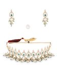 ZAVERI PEARLS Green Stones Rajwada Kundan Choker Necklace Earring & Ring Set For Women-ZPFK17279