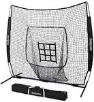 GoSports 7 ft x 7 ft Baseball & Softball Practice Hitting & Pitching Net with Bow Type Frame, Carry Bag and Strike Zone, Great for All Skill Levels