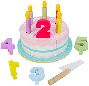 Wooden Birthday Party Cake Cutting Toys for Toddlers 1 2 3 Year Old, Pretend Food Play Set with Candles for Kids, Learning Educational Montessori Tea Party Learning Kitchen Toys (Number Birthday Cake)