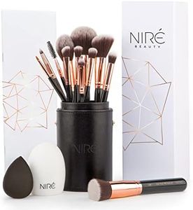 Niré Beauty 15piece Award Winning Professional Makeup Brush Set: Vegan Makeup Brushes with Case, Makeup Sponge, Brush Cleaner, Guide, Gift Box