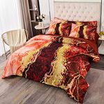 PERFEMET Full Size Comforter Set 6 Pcs Marble Bed in a Bag with Sheets Set Retro Artwork Style Orange Comforter Soft Reversible Lightweight Bedding Quilt Set(Orange, Full)