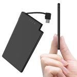 Auskang 5000mAh Power Bank with built-in Type-C Cable, Ultra Slim and Super Lightweight Portable Charger Small External Battery, Compatible with Samsung, Xiaomi, Sony, iPhone 15 Series, etc.- Black