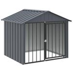 vidaXL Black Galvanised Steel Dog House Kennel with Roof - Spacious, Weather-Protected Outdoor Canine Shelter, Easy-Access Secure Door